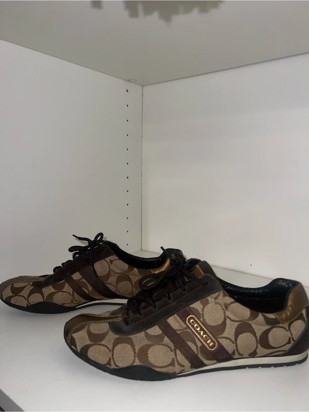 Coach Brown Signature Monogram Lace-Up Sneakers